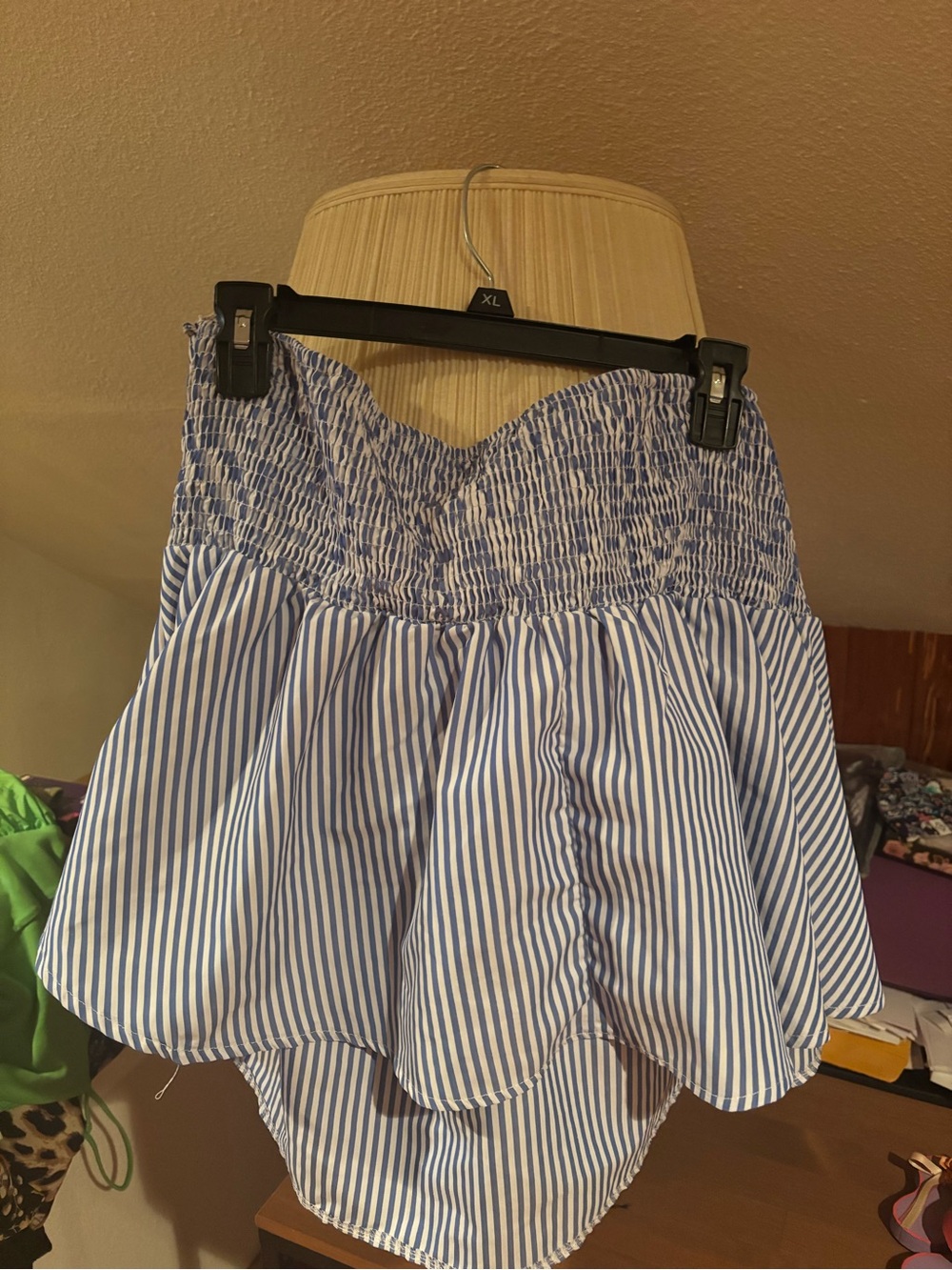 SHEIN Blue and White Striped Off-Shoulder Tie Front Blouse - Picture 2 of 2